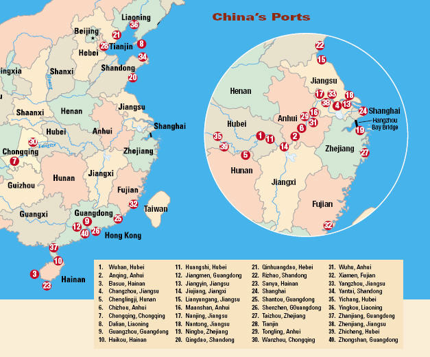 Карта китая порты морские